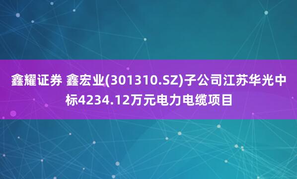 鑫耀证券 鑫宏业(301310.SZ)子公司江苏华光中标4234.12万元电力电缆项目