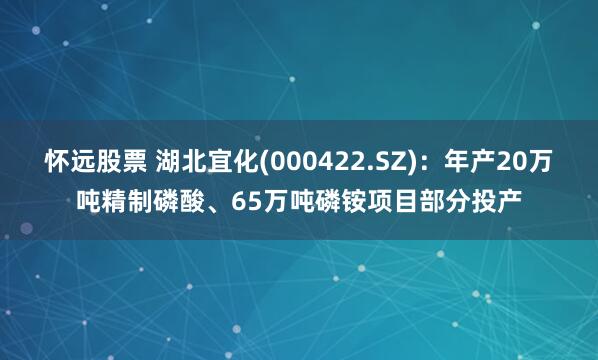 怀远股票 湖北宜化(000422.SZ)：年产20万吨精制磷酸、65万吨磷铵项目部分投产